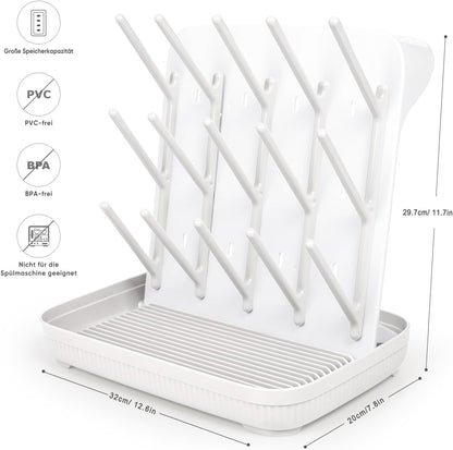 Termichy Baby Bottle Drying Rack: Large Vertical Bottle Dryer Rack Holder - Space Saving Standing Drying Rack for Baby Bottles and Pump Part Cleaning (Gray)