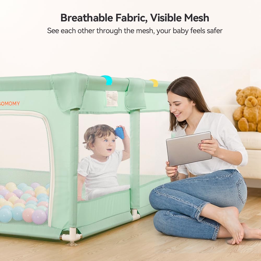 COMOMY Playpens for Babies and Toddlers, Small Baby Play Pens, Activity Center for Safe and Non-Slip Baby Fence, Full Mesh Design, Indoor & Outdoor Kids Activity Center (Dark Grey, 36"x36")
