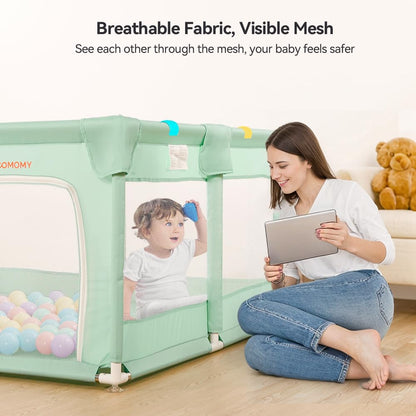 COMOMY Playpens for Babies and Toddlers, Small Baby Play Pens, Activity Center for Safe and Non-Slip Baby Fence, Full Mesh Design, Indoor & Outdoor Kids Activity Center (Dark Grey, 36"x36")