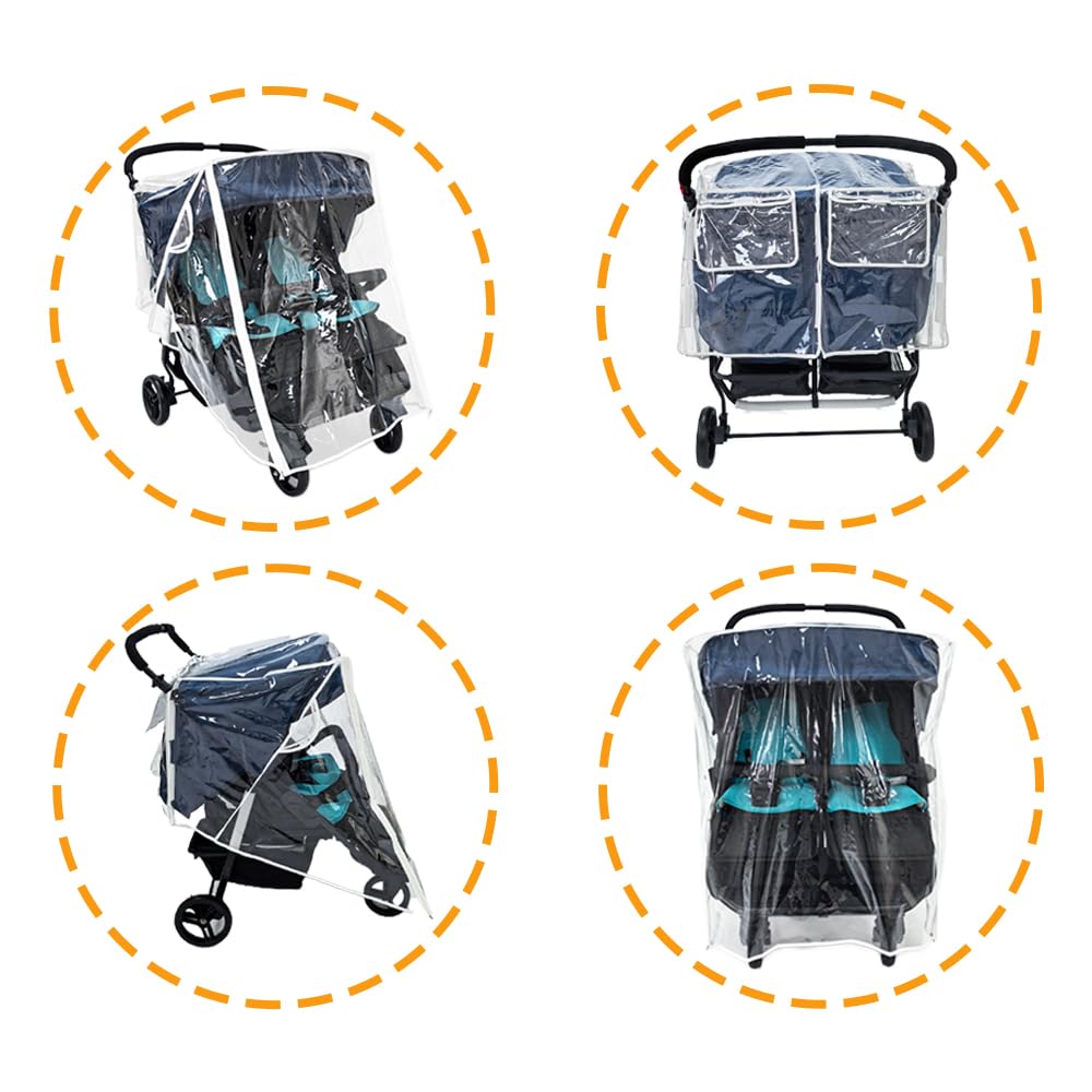 Double Stroller Rain Cover, Universal Weather Shield for Side by Side Twins Stroller, Waterproof Stroller Cover for Rain and Snow, Baby Travel Outdoor Accessories