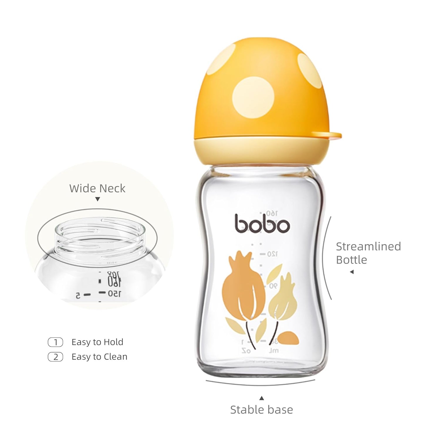 YOHKOH Natural Glass Baby Bottle with Level 1 Slow Flow Nipple, Newborn Anti-Colic Baby Bottles, Wide Neck Mushroom Baby Glass Bottle (Multicolour-A, 3.4oz (Pack of 4))