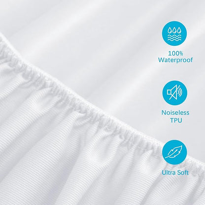 2 Pack Twin Mattress Protector Waterproof, Noiseless & Soft Coverage Mattress Fitted Sheet Twin with Deep Pocket up to 14", Super Breathable & Easy Wash Twin Size Mattress Protector