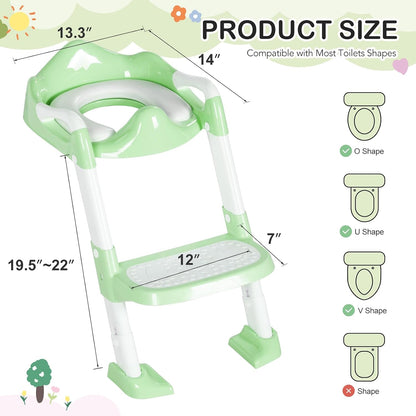 BRINJOY Potty Training Seat with Step Stool Ladder, Potty Toilet Toddler Seat w/Potty Training Chart & Cushion Handle, Kids Potty Training Toilet Chair for Girls Boys w/Non-Slip Pads Wide Step