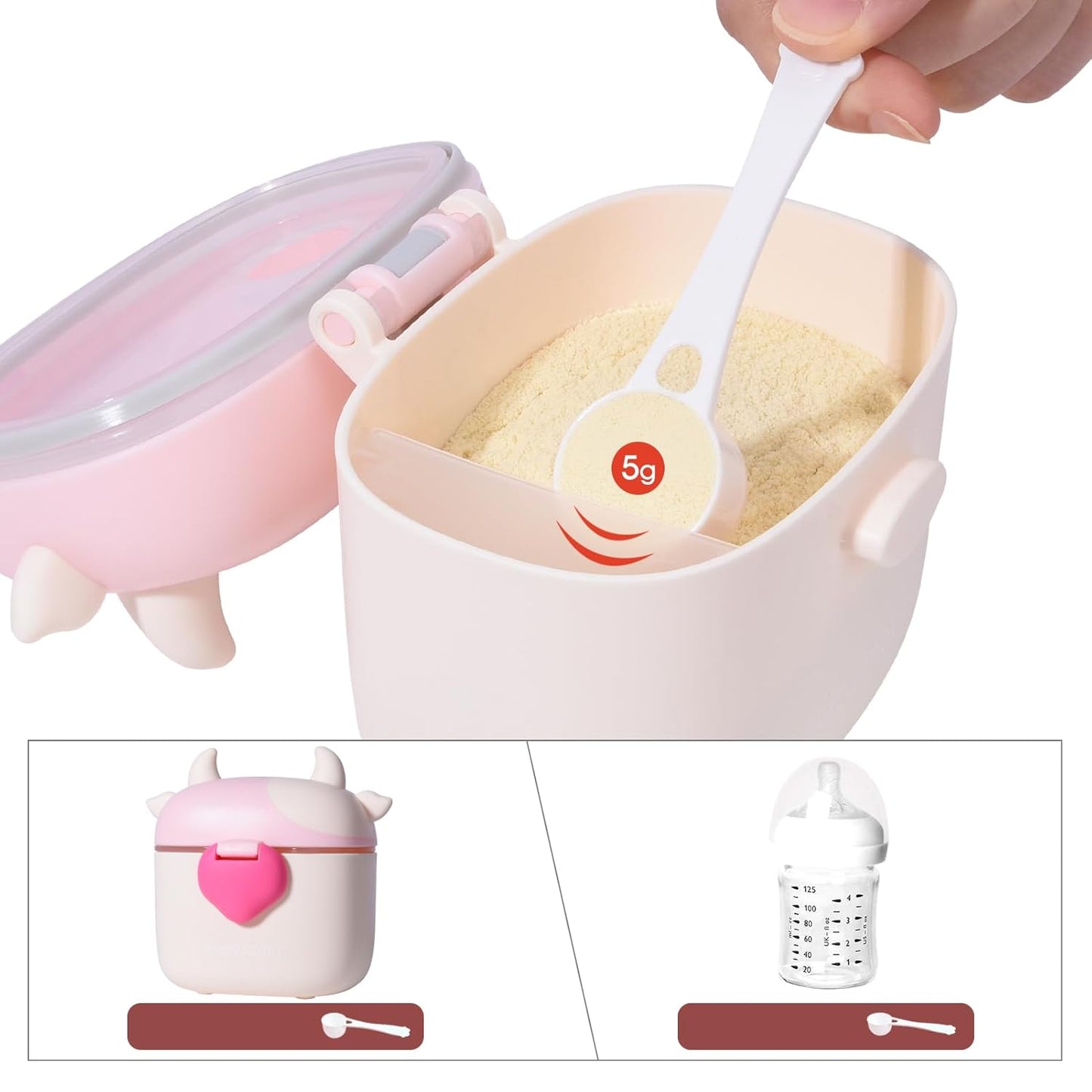 Bebamour Baby Formula Dispenser, BPA Free Portable Milk Powder and Candy Fruit Snack Storage Container with Scoop and Leveller for Travel, 450 ML, Green Cow
