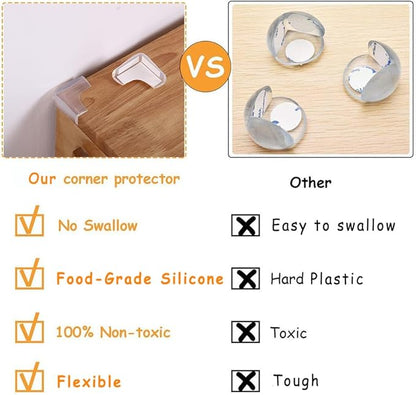 Food-Graded Silicone Clear Corner Protectors, Baby Proofing Table Edge Guards, Pre-Tapep Adhesive Soft for Kids Child Safety Proof, Cabinets Counter Furniture Bumpers (12, 3/5x3/5 in (Width))