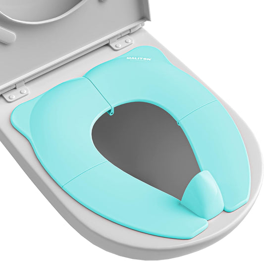 Portable Potty Seat for Toddler Travel - Foldable Non-Slip Potty Training Toilet Seat Cover for Boys Girls, Baby Kids with Drawstring Bag (Green Frog)