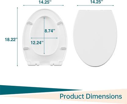 17" White Round Toilet Seat for Adult and Child, Built-In Potty Training Seat with Soft Quiet Close Non-Slip Design, Magnetic Kids Seat and Cover for Round/Oval Toilets, Easy to Install and Clean