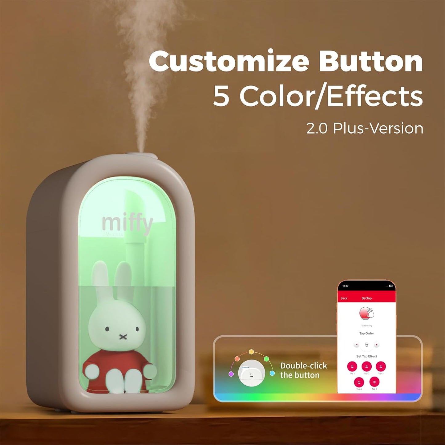 Mipow X Miffy Cool Mist Humidifier - Ultrasonic Quiet, Mini Cute Humidifier with Night Light, 380ml Humidifiers for Bedroom/Babies Nursery/Office