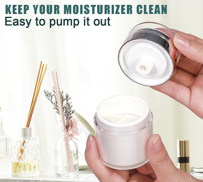 Airless Pump Jar, 1 oz Airless Pump Bottles, Travel Lotion Container – Vacuum Dispenser for Cream – Leak-Proof TSA-Friendly Design Keeps Cream Fresh – Multi-Purpose for Lotion, Sunscreen (2 Pack)