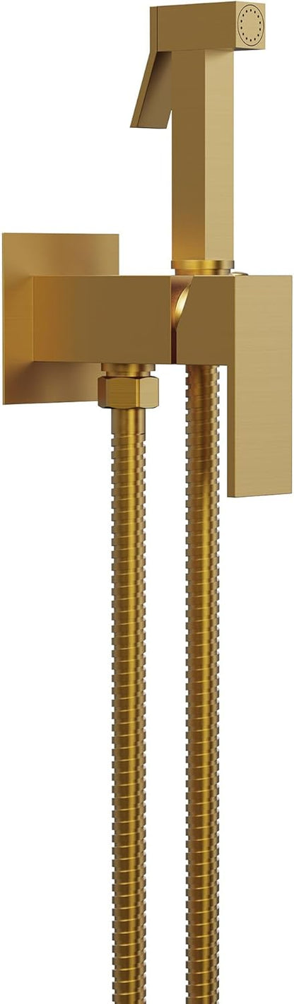 Brushed Gold Hot & Cold Handheld Bidet Sprayer for Toilet, Adjustable Water Pressure Control, SUS304 Stainless Steel Hose Wall Mount Bidet Faucet for Feminine Wash & Cloth Diaper