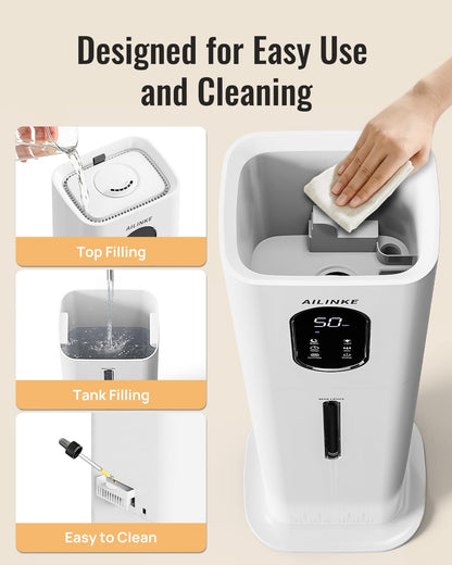 Humidifiers for Bedroom, 2.1Gal/8L Cool Mist Humidifier Large Room 500 sq ft, Humidifiers for Home with Essential Oil Diffuser, Light/Top Fill/Quiet Humidifier for Baby Nursery Office Plants, White
