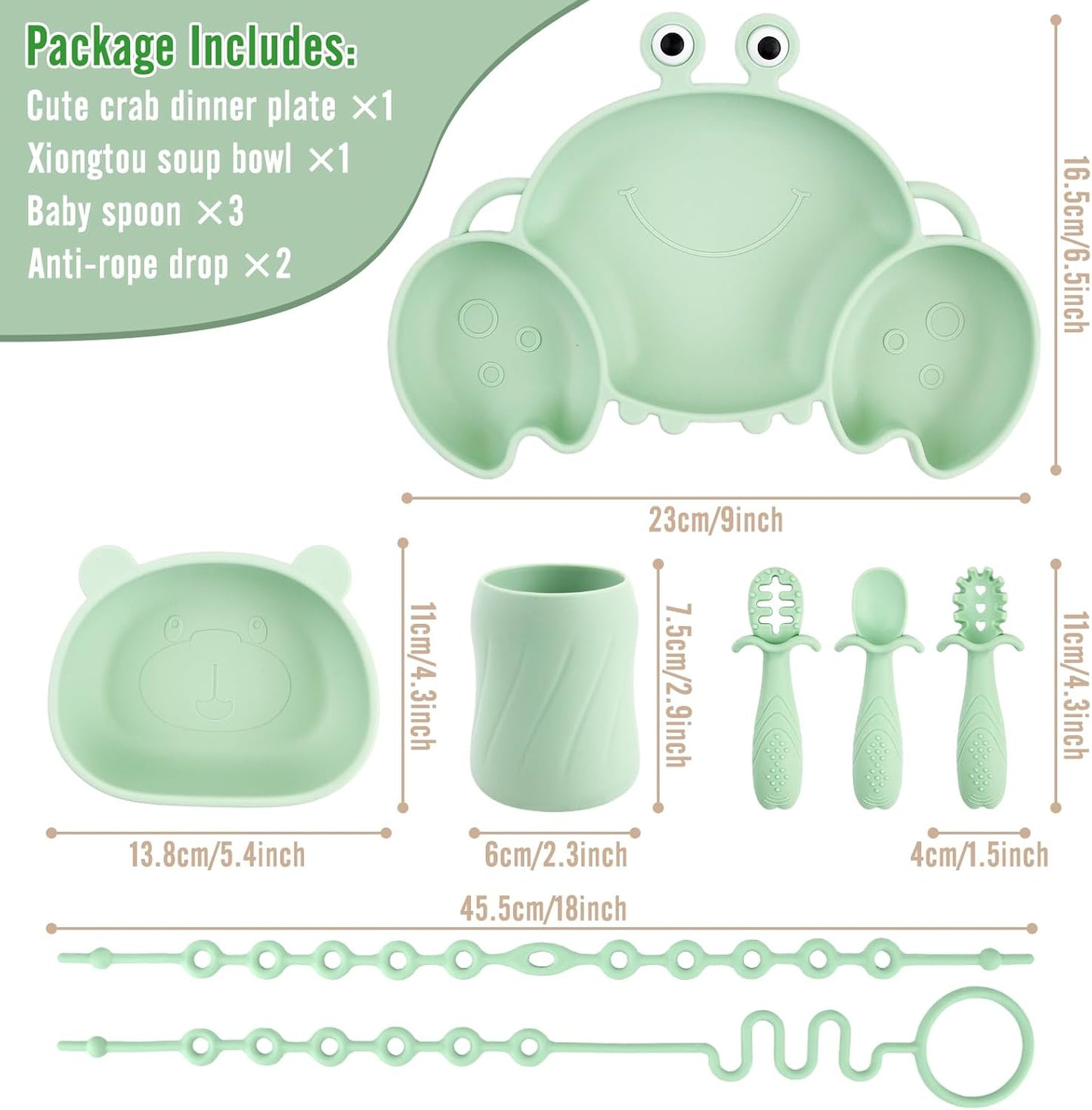 Silicone Baby Feeding Set, 8-Piece Baby Led Weaning Supplies Included Toddler Suction Plate, Bowl, Cup, 3 Spoons & 2 Safety Straps Keep Spoon, Fork & Bottle Off The Floor for Self-Feeding (Blue)