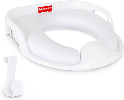Fisher-Price™ Ready & Steady Potty Seat – Deluxe Soft Padded Potty Ring with Handles, Splash Guard, and Storage Hook for Toddlers Potty Training, White