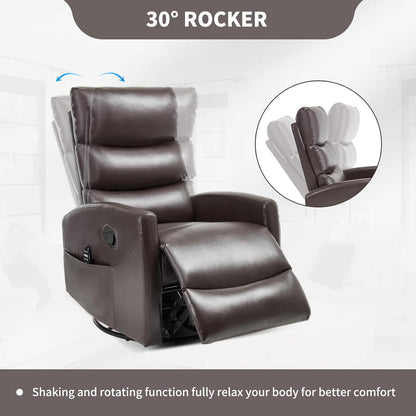 Massage Chair Recliner with Heat, Swivel Rocking Chair Recliner with High Back, Manual Nursery Recliners for Adults,Small Recliner Chair for Small Spaces, Living Room Bedroom, Fabric (Blue Green)