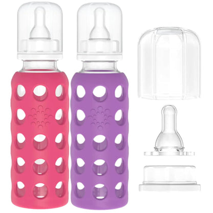 Lifefactory Glass Baby Bottle BPA Free | Protective Silicone Sleeve | 9 oz Pack of 2 | Mango, Kale