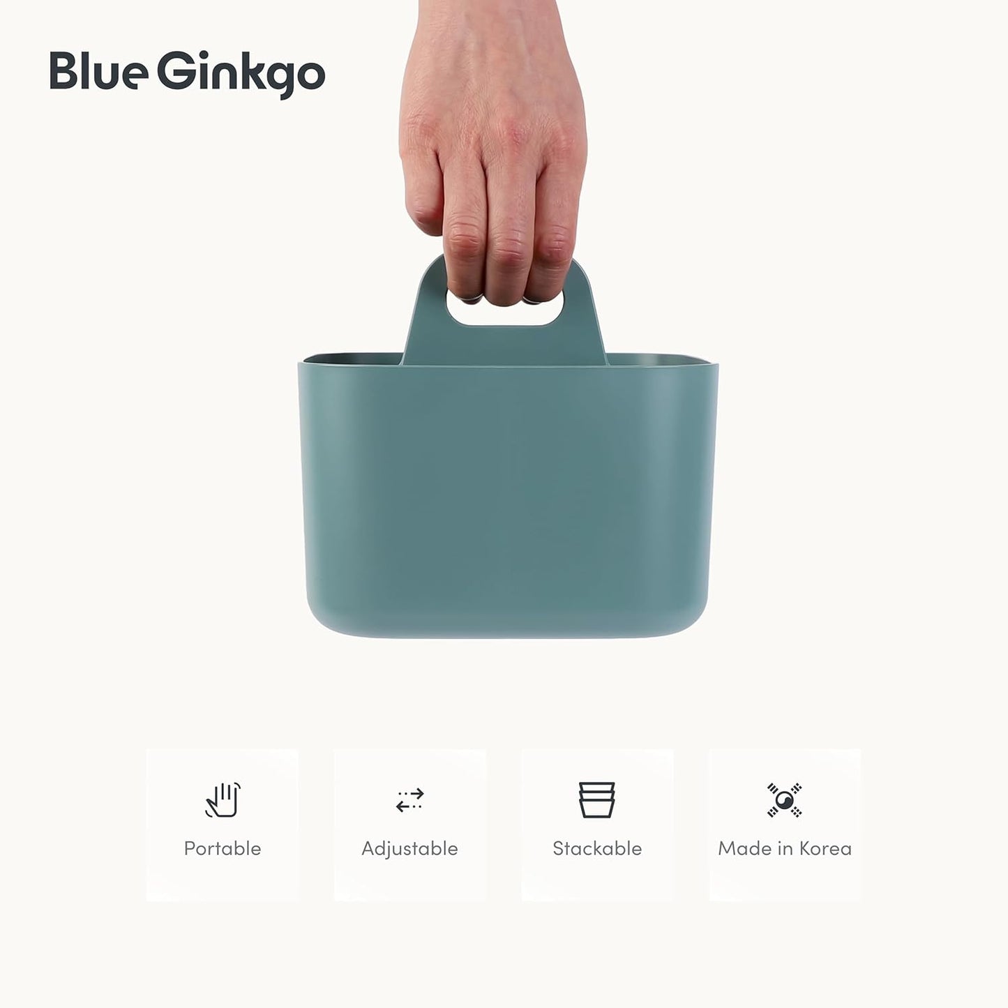 BLUE GINKGO Stackable Organizer Caddy – Korean-Made Portable Tote for Bathroom, Office, Crafts, or School Supplies (Rectangle, Green)