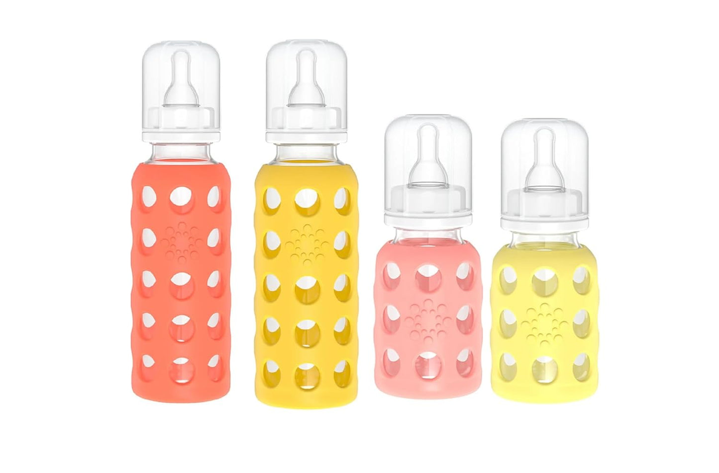Lifefactory Glass Baby Bottle BPA Free | Protective Silicone Sleeve | 4 oz Pack of 2 | Cantaloupe, Banana