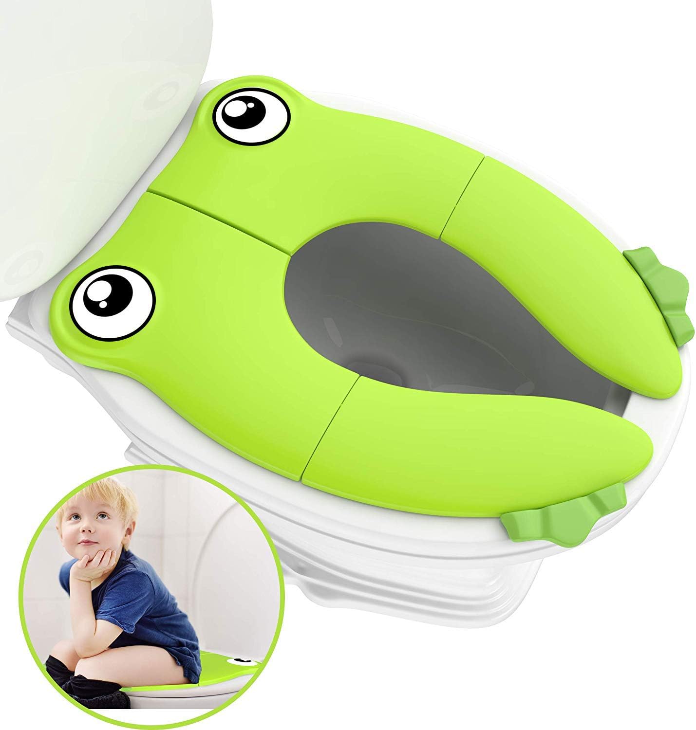 Toilet Potty Training Seat Cover, Travel Toilet Seat, Folding Non Slip Silicone Pads, Travel Portable Reusable Kids Toddlers Boys Girls, Carry Bag (Yellow - Duck)