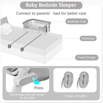INFANS 3 in 1 Baby Bassinet, Bedside Sleeper, Rocking Cradle, Easy Folding Portable Safer Co-Sleeping Crib with Height Adjustable, Wheels Storage Basket Travel Bag for Infant Newborn (Gray)