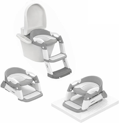 Potty Training Seat - 2026 Upgraded 3-in-1 Foldable Potty Chair with Adjustable Step Stool, Removable Cushion & Splash Guard, Portable Potty Training Toilet for Toddler Boys and Girls (Cyan)