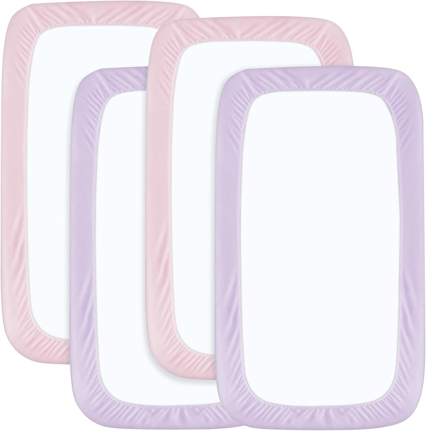 Pack and Play Sheets Fitted 4 Pack, Breathable Baby Playard Mattress Sheet Compatible with Graco Pack n Play, Mini Crib Sheets Fitted for Girls, Pink & Purple Playpen Mattress Sheets