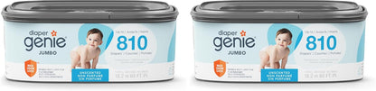 Diaper Genie Jumbo Square Refill, with Continuous Film, can Hold up to 810 Newborn-Sized Diapers per Refill.