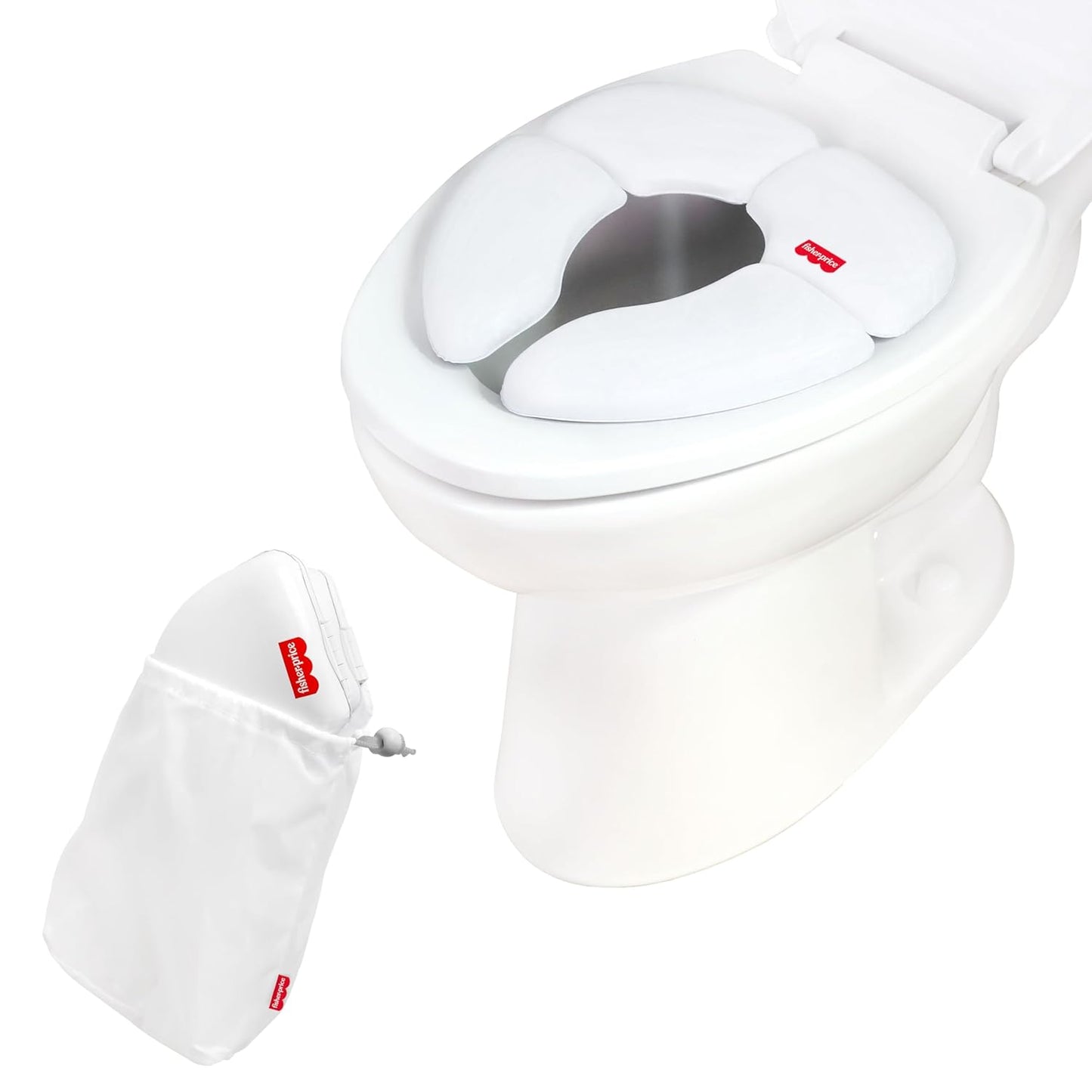 Fisher-Price™ 2-N-1 Potty Trainer with Flushing Sounds, Chart & Storage – White Floor Potty Chair with Splash Guard, Removable Ring & Bowl, Patented Snap Safe Ring Technology