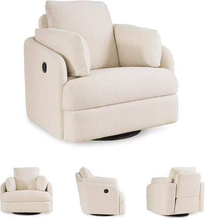 Signature Design by Ashley Modmax Coastal Press-Back Swivel Glider Rocker Recliner with Machine Washable Cover, Hidden Storage Compartments and 2 Bolster Pillows, Beige - Colors B
