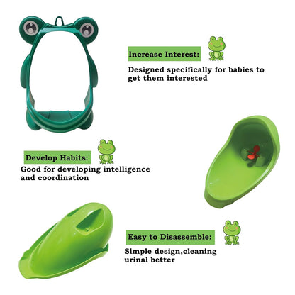 Frog Pee Training with Brush and Hooks, Green Cute Potty Training Urinal,Potty Training Toilet for Boys Kids Toddler with Funny Aiming Target,Frog Shape Pee Trainer