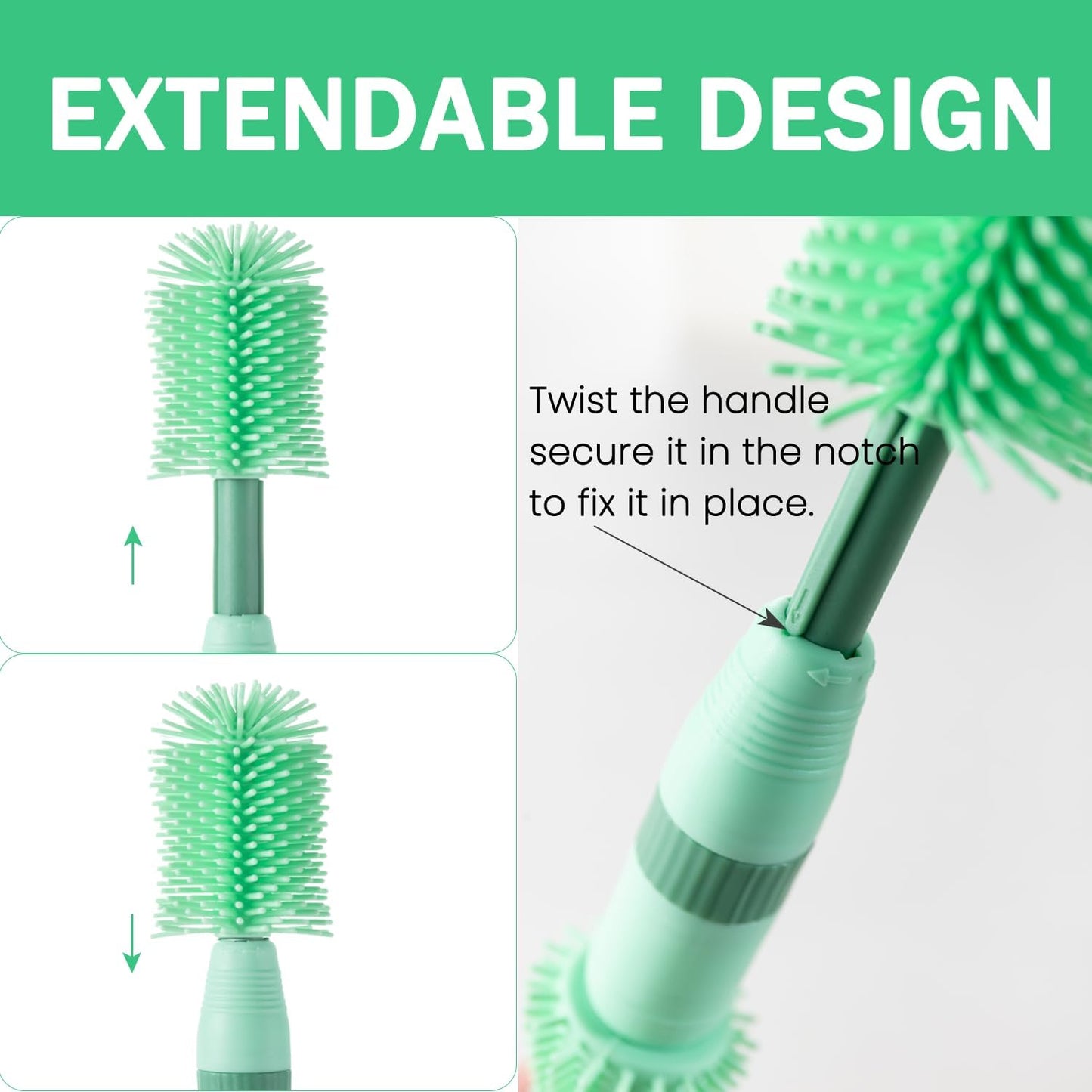 Travel Bottle Brush, 6-in-1 Portable Travel Bottle Cleaner Kit with Small Bottle Brush Built in Drying Rack, Nipple Brush, Straw Brush, Soap Dispenser, for Baby Bottles Under 8 OZ, BPA-Free(Yellow)