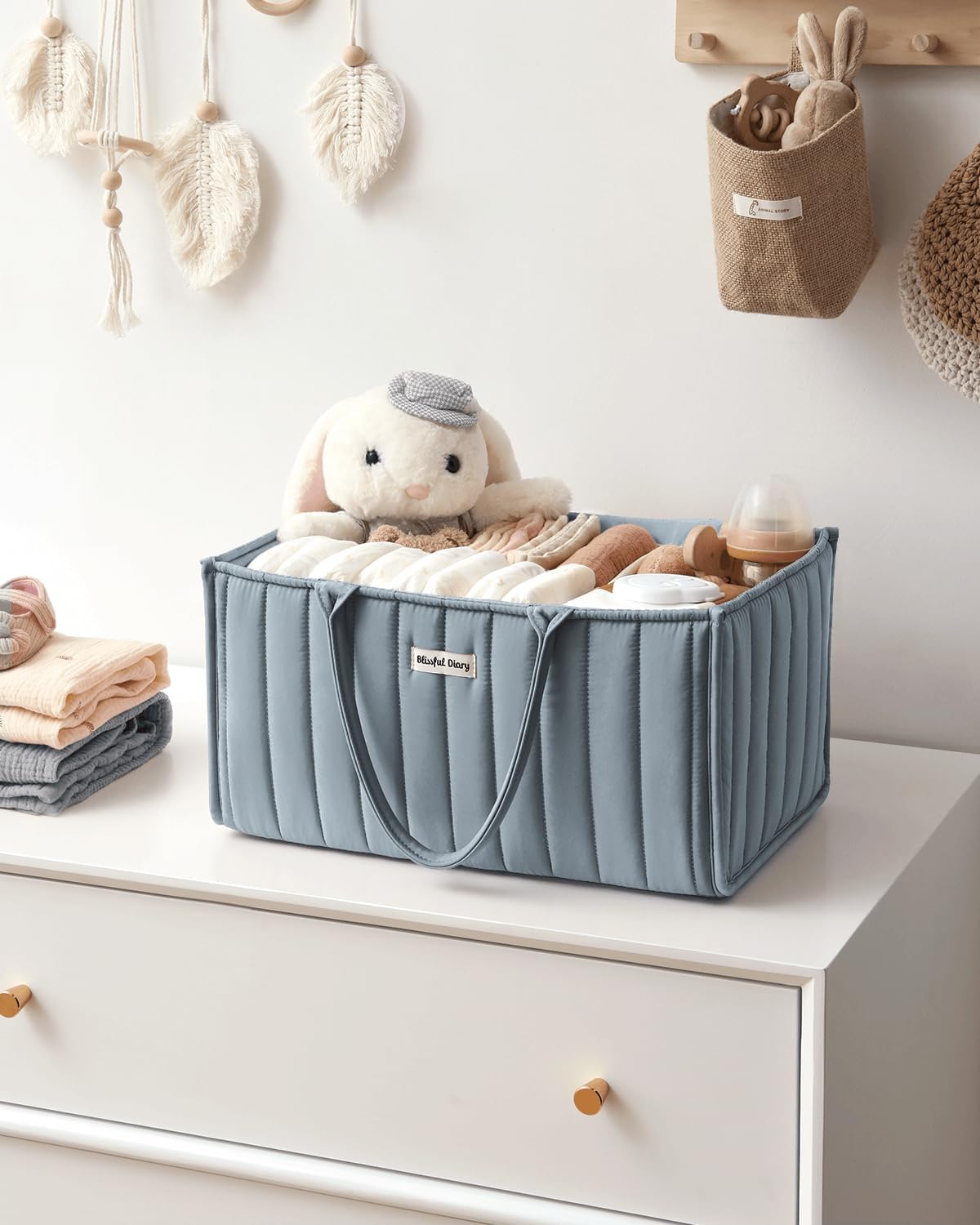 Blissful Diary Baby Diaper Caddy Organizer, Stylish Storage Basket for Newborn Essentials and Diaper Station, Gift for Baby Shower and Registry Must-Have, Mocha Brown