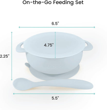 Lulyboo Silicone Baby Feeding Bowl with Handles, Lid & Spoon - Packable, Spill-Proof, Dishwasher Safe, Non-Slip Suction, for Toddlers 6+ Months (Ivory)