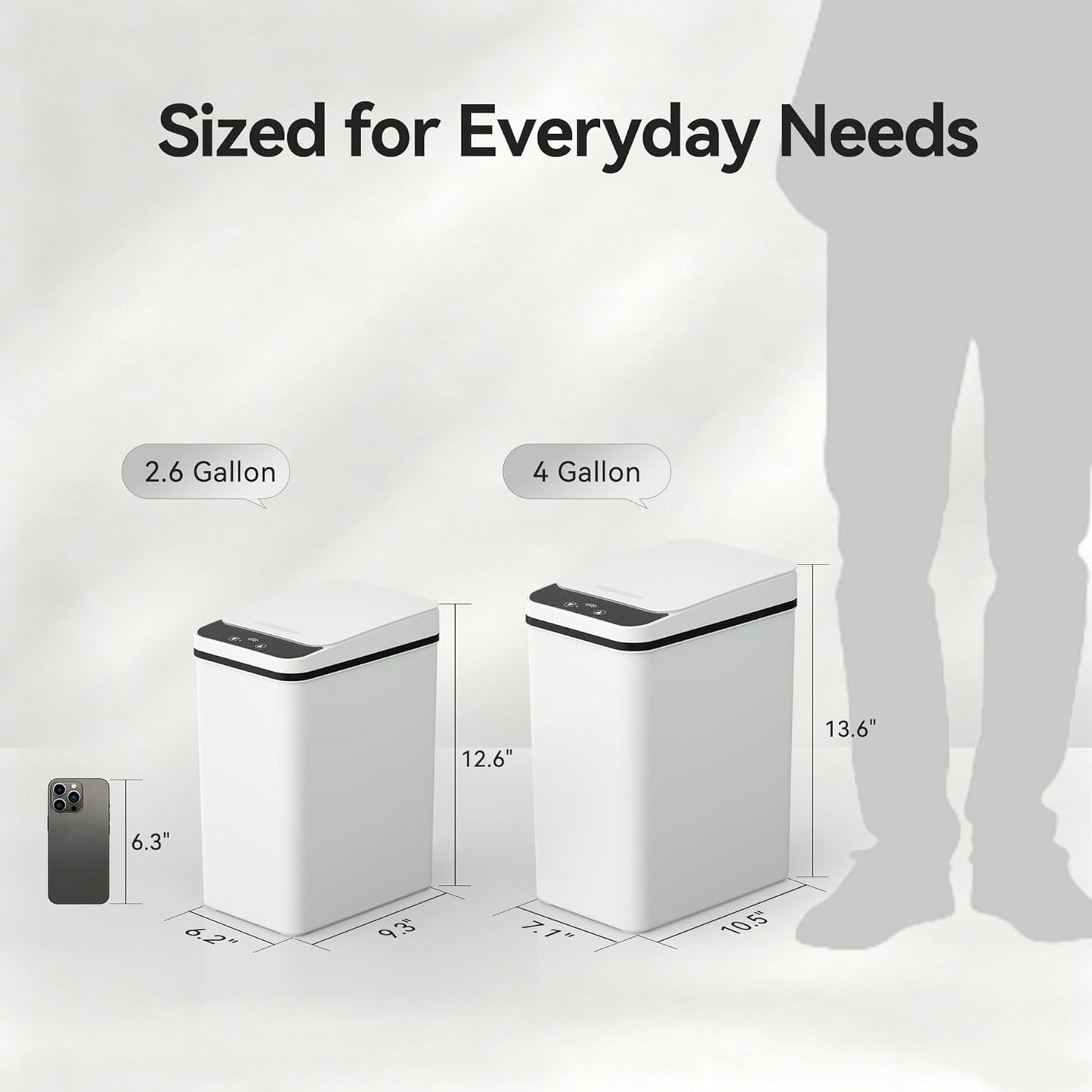 FRESHLIX Bathroom Garbage Can with Lid, 2.6 Gallon Diaper Trash Can, Automatic Trash Cans Touchless, Slim Waterproof Smart Commercial Trash Can for Bedroom, Bathroom, Office, Living Room, Toilet, RV