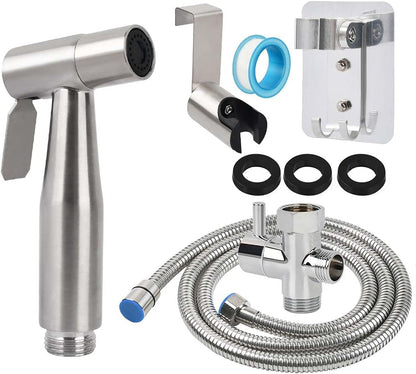 BUYGOO Handheld Bidet Sprayer for Toilet - Adjustable Water Pressure Control with Bidet Hose for Feminine Wash, Stainless Steel Brushed Nickel Cloth Diaper Toilet Sprayer for Baby Wash