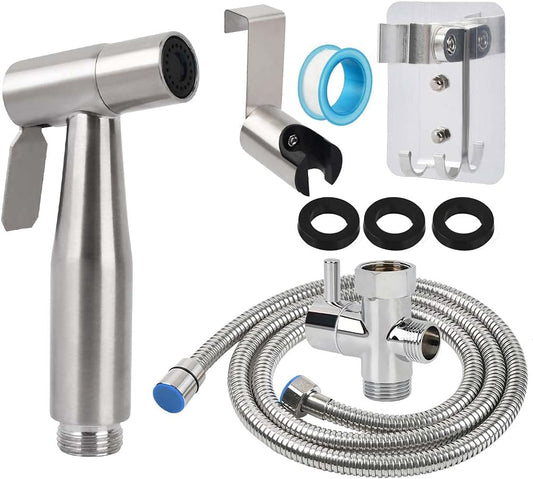 BUYGOO Handheld Bidet Sprayer for Toilet - Adjustable Water Pressure Control with Bidet Hose for Feminine Wash, Stainless Steel Brushed Nickel Cloth Diaper Toilet Sprayer for Baby Wash