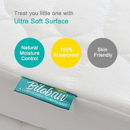 Mini Crib Mattress Protector Sheets Waterproof 4 Pack, Quilted Pack and Play Mattress Pad Cover Fits for Mini Crib/Playen/Pack and Play Mattress, White, 38"x24"