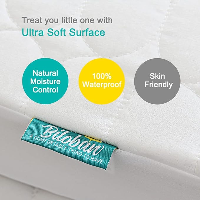 Mini Crib Mattress Protector Sheets Waterproof 2 Pack, Quilted Pack and Play Mattress Pad Cover Fits for Mini Crib/Playen/Pack and Play Mattress, White, 38"x24"