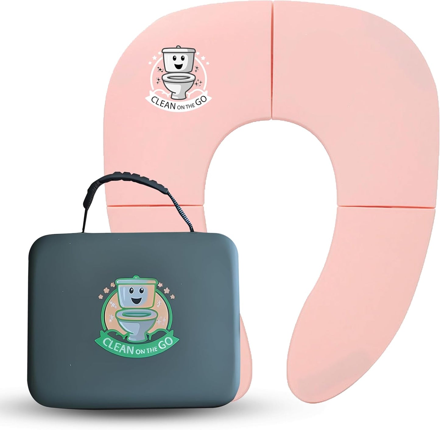 Travel Potty Seat: Portable w Carrying Case for Toddler Toilet Training, Foldable Non-Slip Silicone for kids public toilets, CLEAN ON THE GO (Pink)