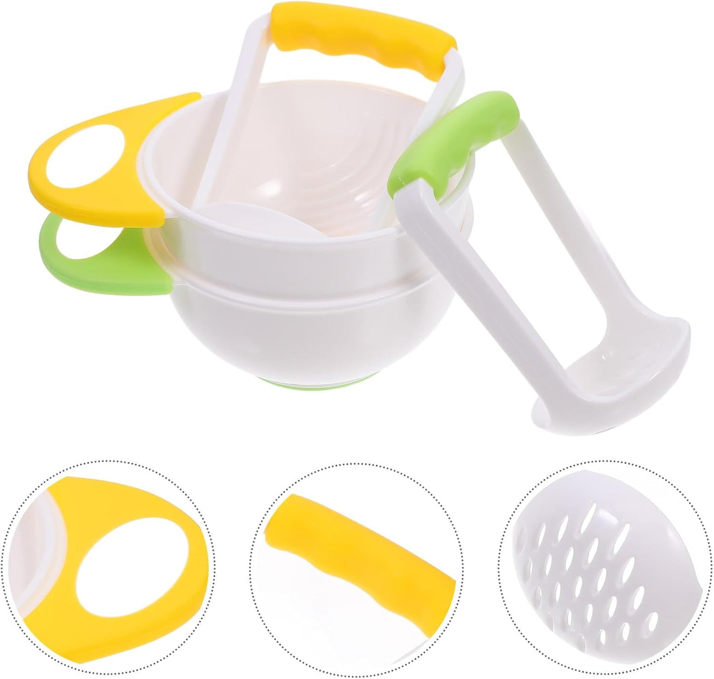Baby Food Masher 2 Sets Mashing Bowl with Handle Masher, Manual Baby Food Grinder Bowl Set (Green, Yellow)