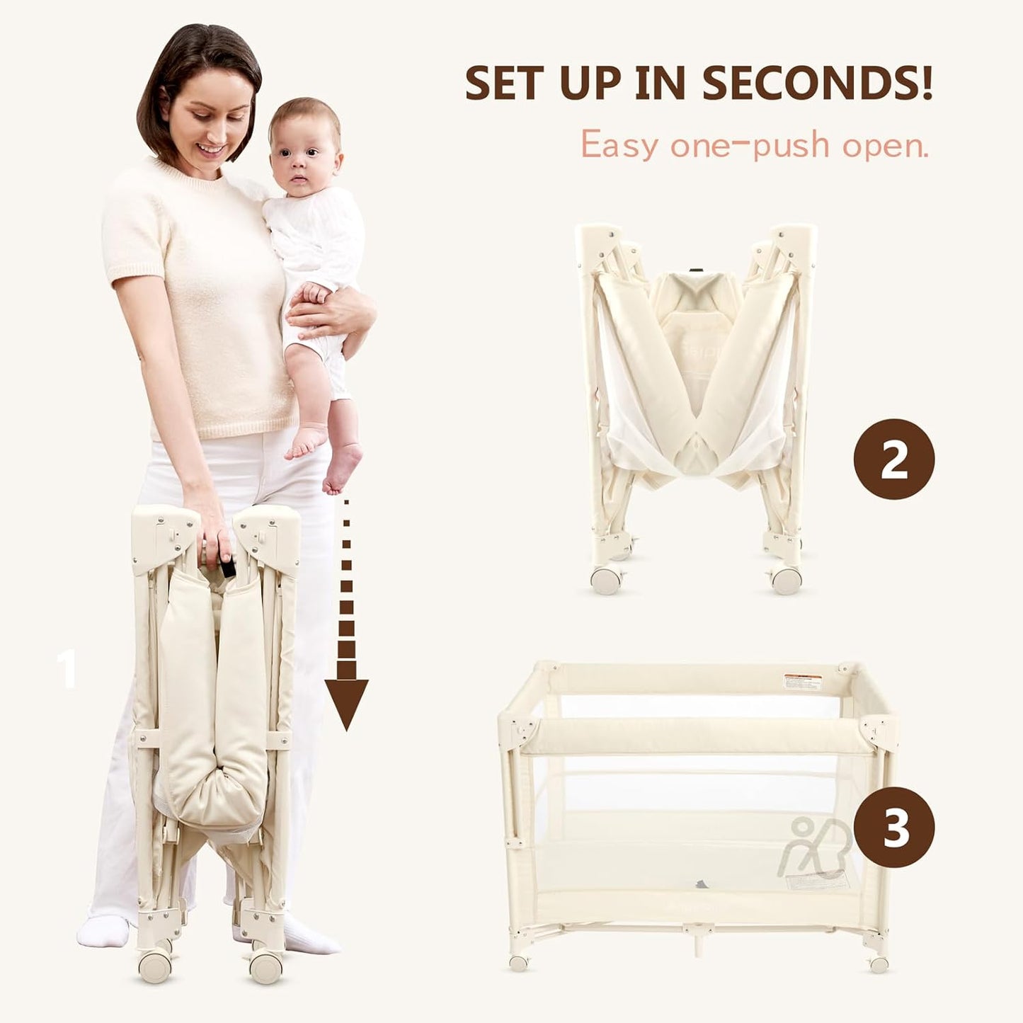 ANGELBLISS Baby Bassinet Bedside Crib, Pack and Play with Mattress, Diaper Changer, One-Push Setup Playards from Infants to Toddlers (Balck)
