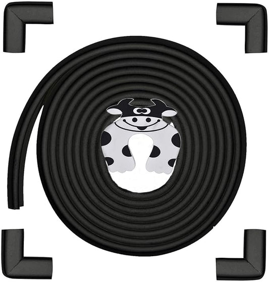 Baby Proofing Edge and Corner Guards, (16.4ft Edge + 4 Corners) Safety Furniture Bumper, Baby Corner Protector for Fireplace, Table, Stair, Cabinet, 3M Adhesive, Black
