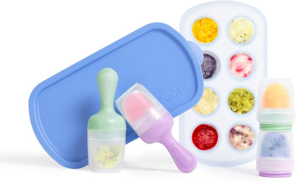 Ubbi Baby Food Feeder & Freezer Tray Set, Infant Teething Relief, BPA-Free, Safely Introduce Solids and Self Feeding, Freezable Popsicle Molds, Dishwasher Safe, Smoothie Purple & Zest Green