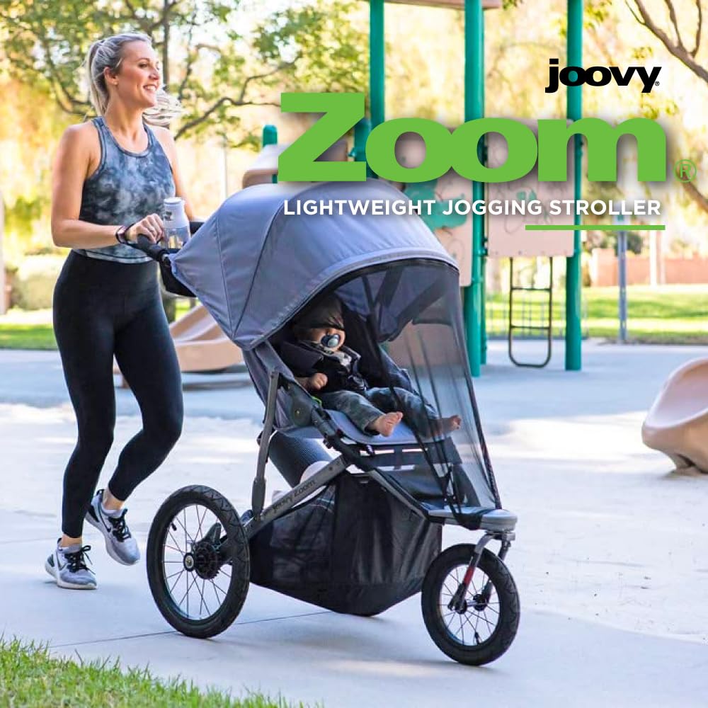 Joovy Zoom360 Ultralight Jogging Stroller Featuring High Child Seat, Shock-Absorbing Suspension, Extra-Large Air-Filled Tires, Parent Organizer, Air Pump, and Easy One-Hand Fold (Black)