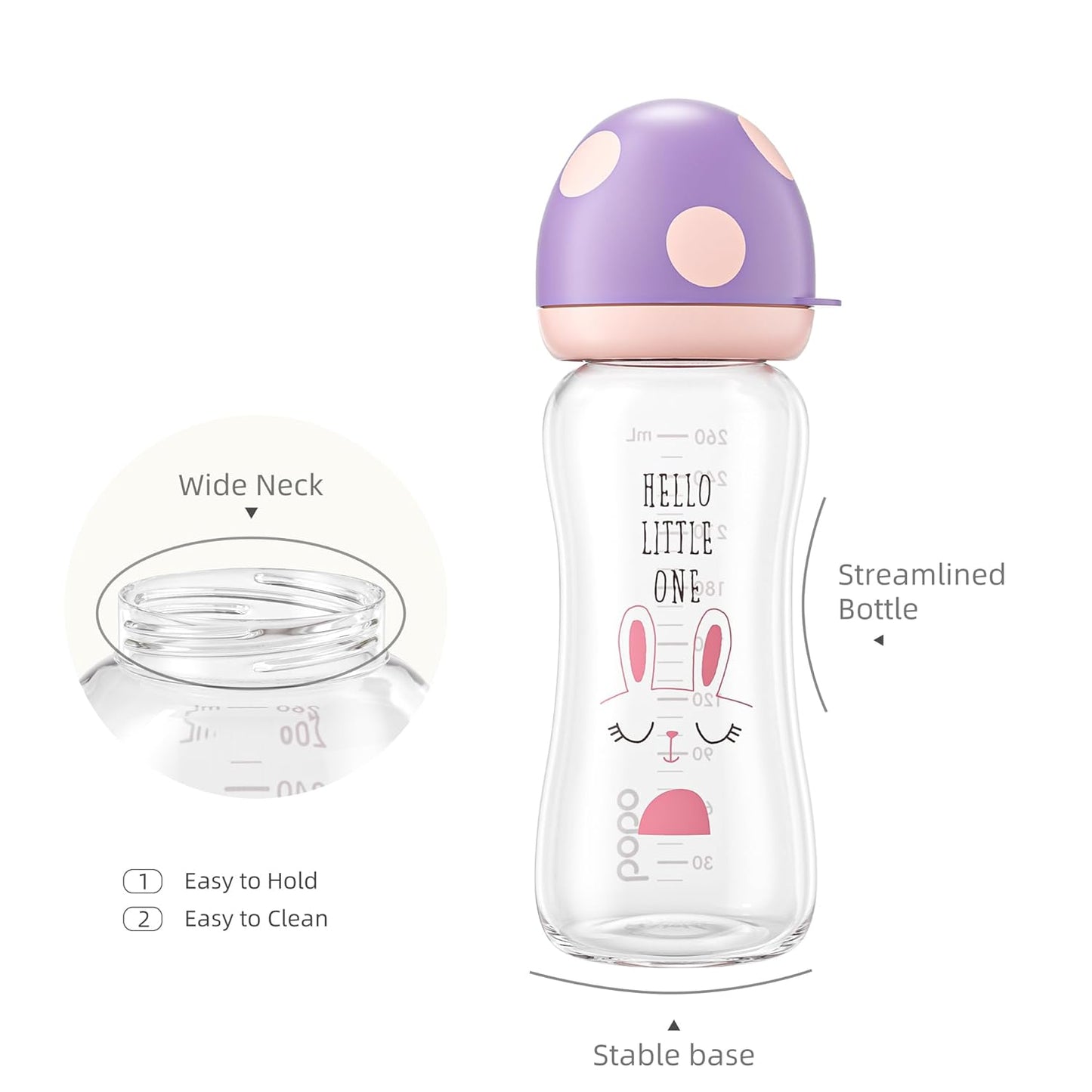YOHKOH Natural Glass Baby Bottle with Level 1 Slow Flow Nipple, Newborn Anti-Colic Baby Bottles, Wide Neck Mushroom Baby Glass Bottle (Multicolour-A, 3.4oz (Pack of 4))