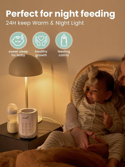 Grownsy Nutri Bottle Warmer with Innovative Auto-Lift Feature, 10-in-1 Fast Baby Bottle Warmer with Night Light, Retain Nutrients Milk Warmer for All Bottles