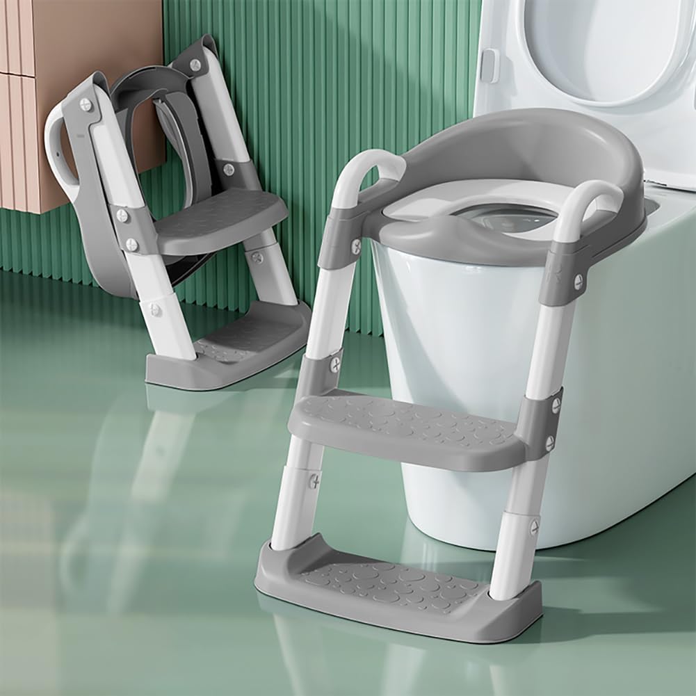 Potty Training Toilet Seat For Boys Girls, Toddler Toilet Seat With Step Stool Ladder, Foldable Toddler Potty Seat For Toilet With Non-Slip Design, Adjustable Height (Purple & Pink)