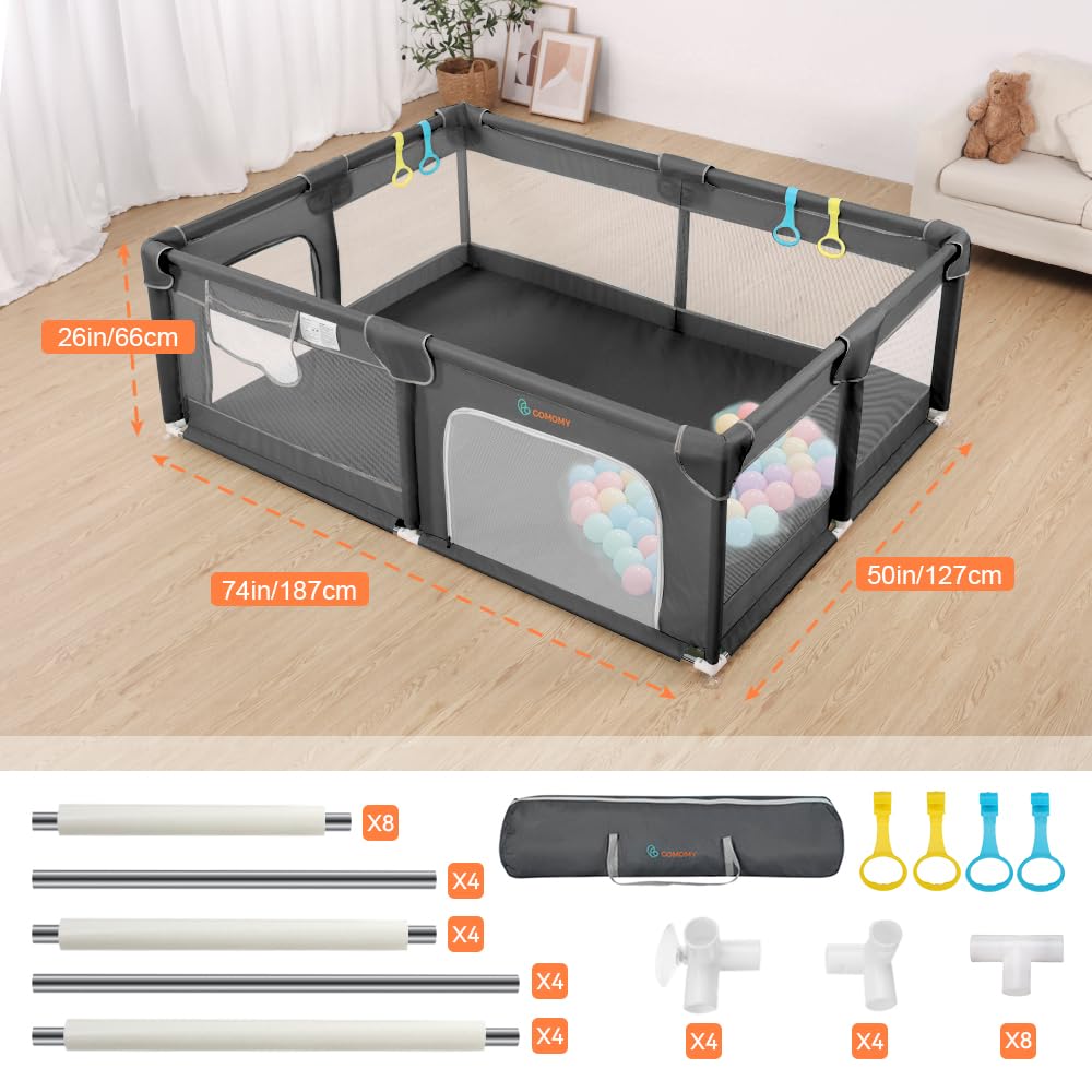 COMOMY Playpens for Babies and Toddlers, Small Baby Play Pens, Activity Center for Safe and Non-Slip Baby Fence, Full Mesh Design, Indoor & Outdoor Kids Activity Center (Dark Grey, 36"x36")