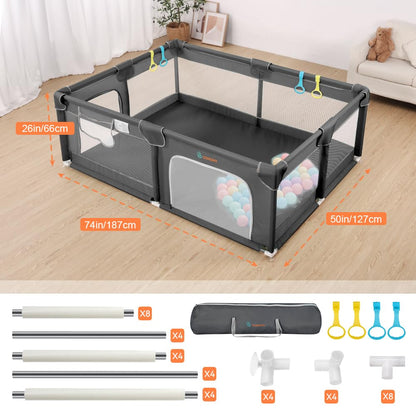 COMOMY Playpens for Babies and Toddlers, Small Baby Play Pens, Activity Center for Safe and Non-Slip Baby Fence, Full Mesh Design, Indoor & Outdoor Kids Activity Center (Dark Grey, 36"x36")