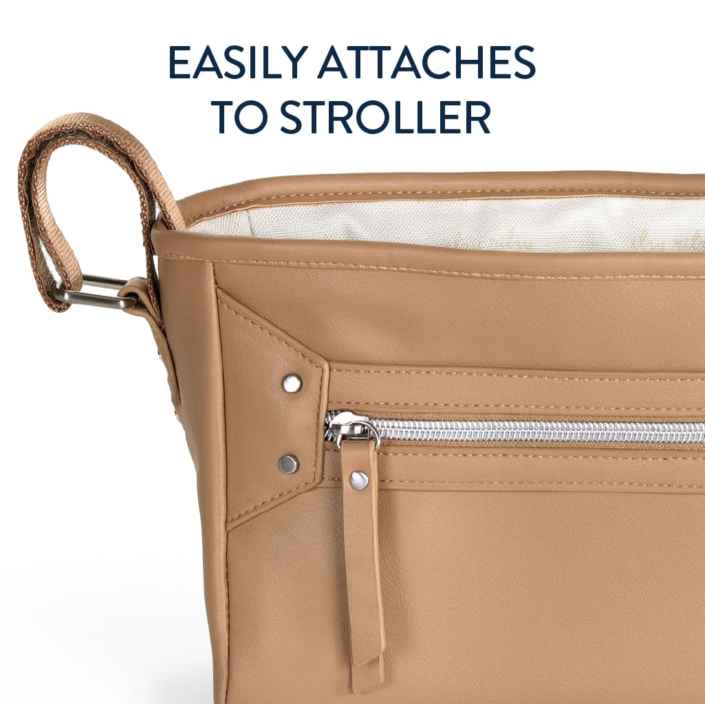 Itzy Ritzy Adjustable Stroller Caddy and Organizer Bag Featuring Front Zippered Pocket, 2 Built-In Interior Pockets & Adjustable Straps to Fit Nearly Any Stroller (Coffee and Cream)
