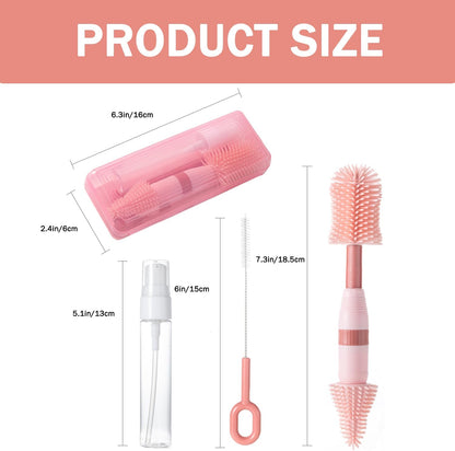 Travel Bottle Brush, 6-in-1 Portable Travel Bottle Cleaner Kit with Small Bottle Brush Built in Drying Rack, Nipple Brush, Straw Brush, Soap Dispenser, for Baby Bottles Under 8 OZ, BPA-Free(Yellow)